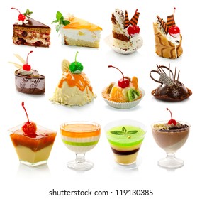 Collection of delicious dessert isolated on white background