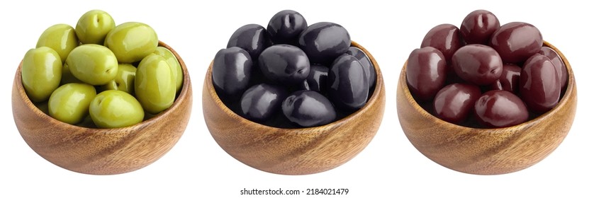 Collection of delicious green, black and red olives, isolated on white background - Powered by Shutterstock