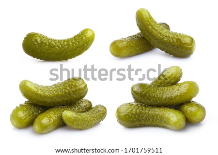 Collection of delicious marinated cucumbers, isolated on white background Foto stock © 