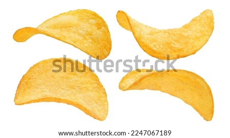 Collection of delicious potato chips, isolated on white background