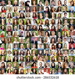 Collection of different caucasian women and men ranging from 18 to 50 years 