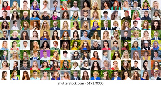 Collection of different caucasian women and men ranging from 18 to 50 years - Shutterstock ID 619170305