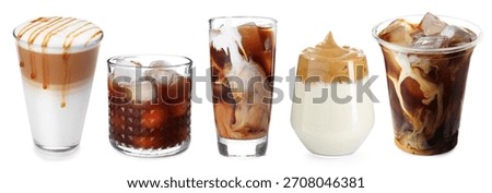 Collection of different coffee drinks isolated on white