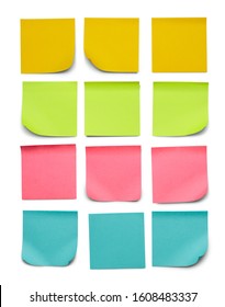 Collection of different colored pasted sheets of note papers stickers Isolated on white background