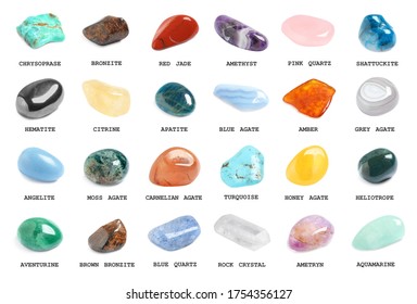 Set Various Tumbled Gemstones Names Isolated Stock Photo (Edit Now ...