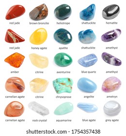 Collection Different Gemstones On White Background Stock Photo ...