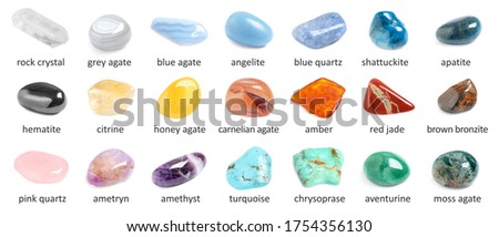 Collection of different gemstones on white background. Banner design