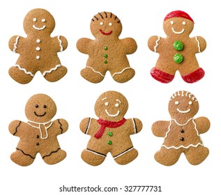 Collection of different gingerbread men on a white background