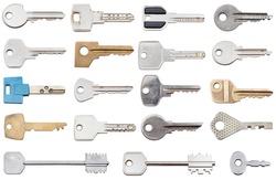 Collection Of Different House Keys Isolated On White Background