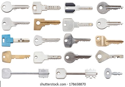 Collection Of Different House Keys Isolated On White Background