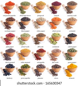 collection of different spices and herbs with labels