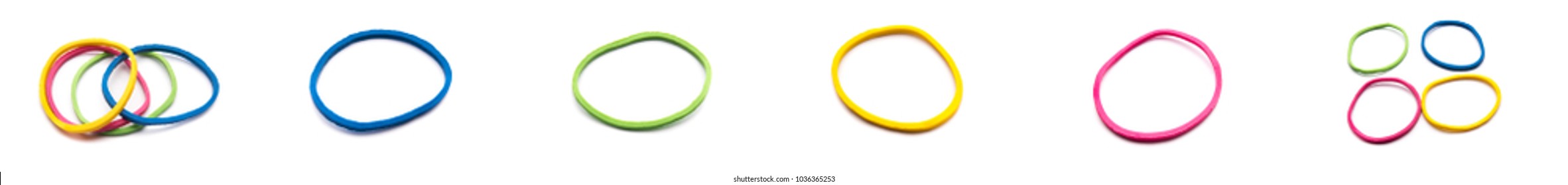 The collection of Elastic bands on a white background