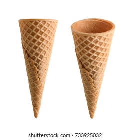 Collection of empty ice cream cone isolated on white background - Shutterstock ID 733925032