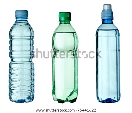 collection of empty used plastic bottles on white background. each one is shot separately