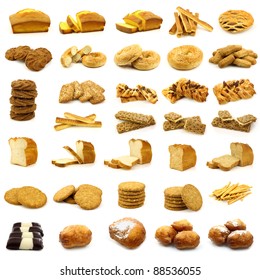 Collection Of Fine Pastry, Cookies,cakes And Bread On White Background