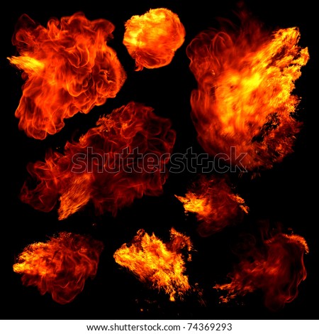 Collection of fireballs isolated on black