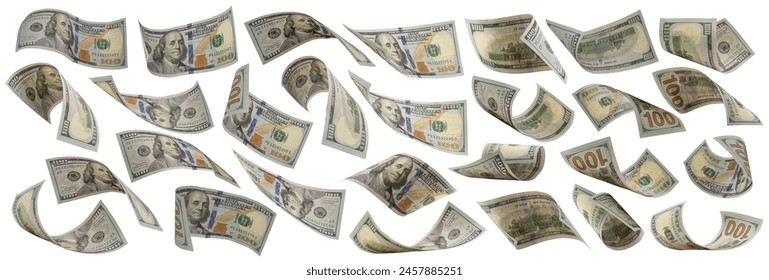 collection of flying money 100 dollar isolated with clipping path on  background. - Powered by Shutterstock