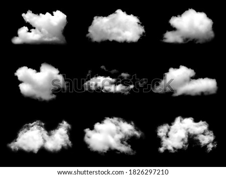 Collection of fog, white clouds, or haze For designs isolated  on black background