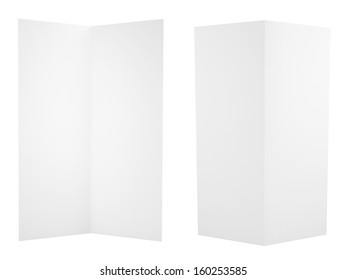 Collection of folded A4 paper clean copyspace sheets isolated over white background, set of two different foreshortenings