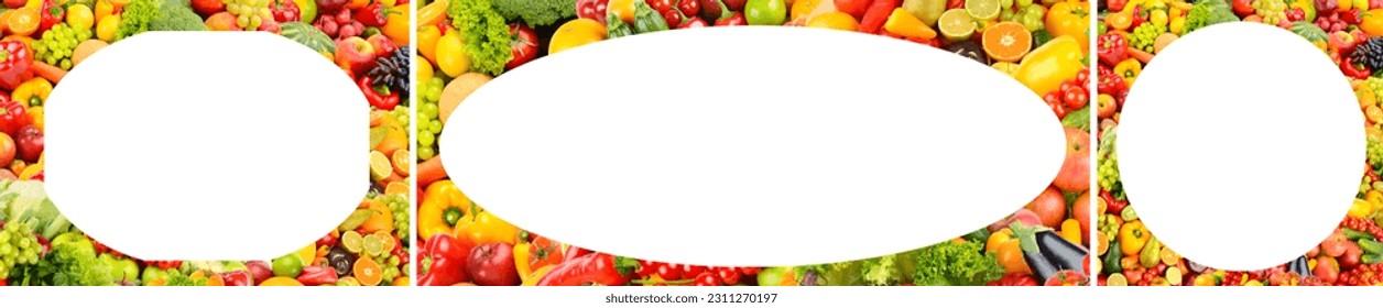 Collection of frames from fruits, vegetables and berries. - Shutterstock ID 2311270197