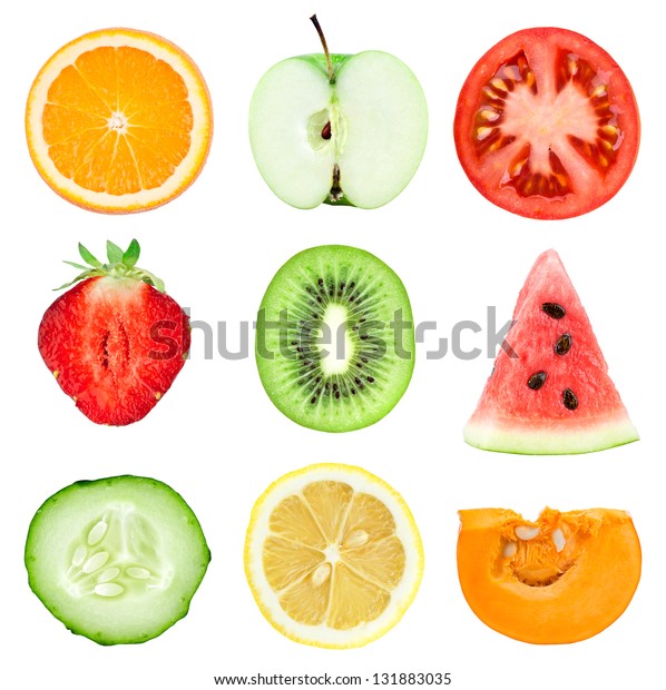 Collection Fresh Fruit Vegetable Slices On Stock Photo (Edit Now) 131883035