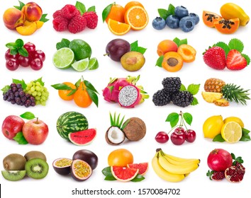 collection of fresh fruits and berries isolated on white background