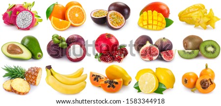 collection of fresh fruits isolated on white background. fruit collage.