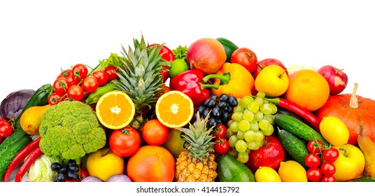 collection fresh fruits and vegetables isolated on white - Shutterstock ID 414415792