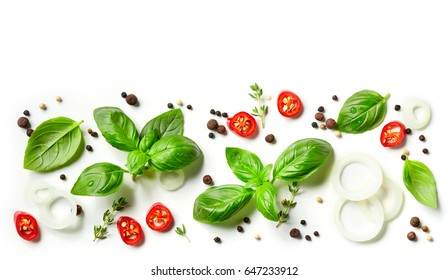 collection of fresh herbs and spices isolated on white background, top view - Powered by Shutterstock