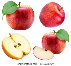 Collection of Fresh Red Apple with leaves isolated on white background, Red Envy apple on white background With clipping path.