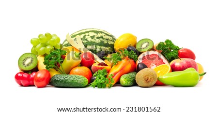 Collection fruit and vegetables on white