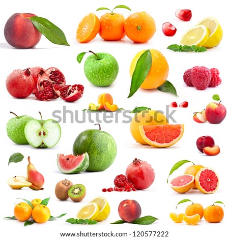 Collection of fruits isolated on white background