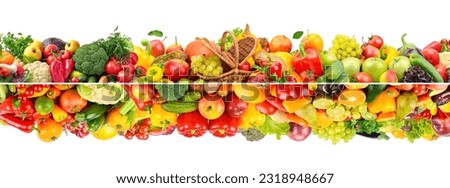 Collection of fruits, vegetables and berries isolated on white background.