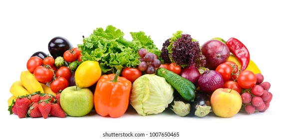 Collection of fruits and vegetables isolated on white background for your project. Copy space