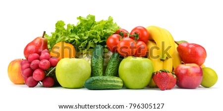 Collection of fruits and vegetables isolated on white background for your project.