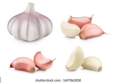Collection of garlic and cloves, isolated on white background - Shutterstock ID 1697862838