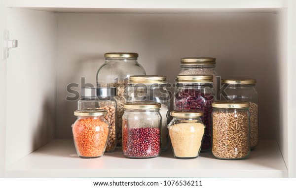 Collection Grain Products Storage Jars Pantry Stock Photo Edit