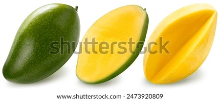 Collection of Green mango isolated on white background, Fresh Khiew Sawoey Green mango fruits on white background with clipping path.