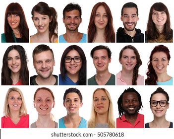 Collection group portraits of multiracial young smiling people isolated on a white background - Shutterstock ID 505780618