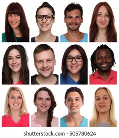 Collection group portraits of multiracial young smiling people faces isolated on a white background - Shutterstock ID 505780624