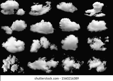 Collection  group of white clouds  on isolated elements black background.