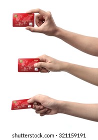 Collection Of Hand Holding Credit Card Isolated Over White Background