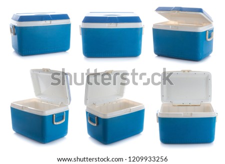 Collection of handheld blue refrigerator isolated on white background
