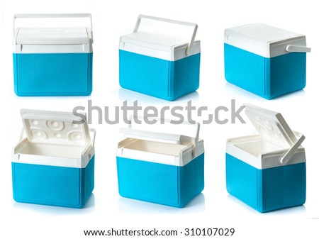 Collection of Handheld Blue refrigerator on a white background