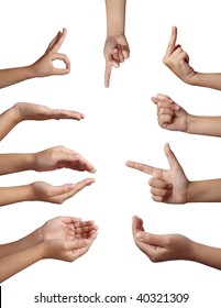 collection of hands gesturing on white background. each one is in full cameras resolution - Shutterstock ID 40321309