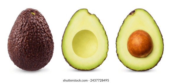 Collection of Hass avocado isolated on a white background.