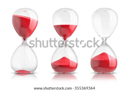 Collection of hourglasses on white background