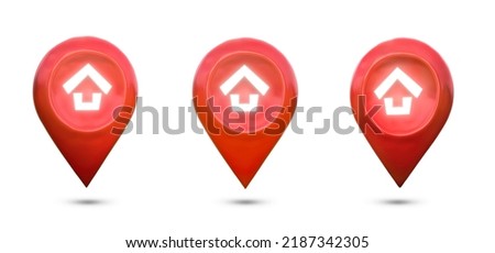 Collection, House symbol with red location pin icon on white background. real estate sale or property investment concept, Buying new home for family - 3d illustration.