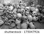 Collection of human skulls from the headhunting days in Mon, Nagaland - India