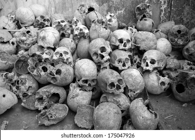 Collection of human skulls from the headhunting days in Mon, Nagaland - India